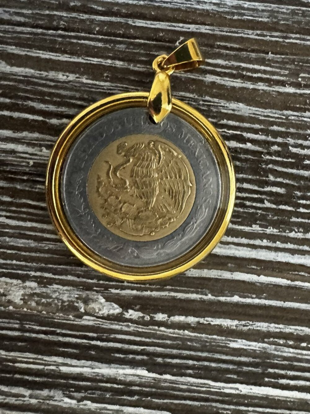 2011 Mexican 5 Pesos Coin Pendant, Handcrafted Resin Eagle Medallion
